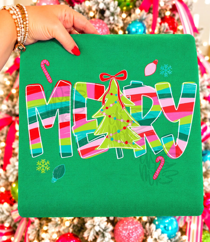 DTF TRANSFER ONLY  - Whimsical Striped Merry