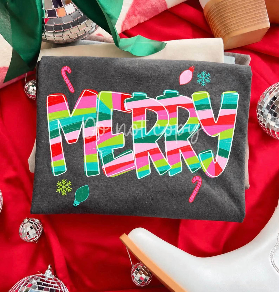 DTF TRANSFER ONLY  - Whimsical Striped Merry