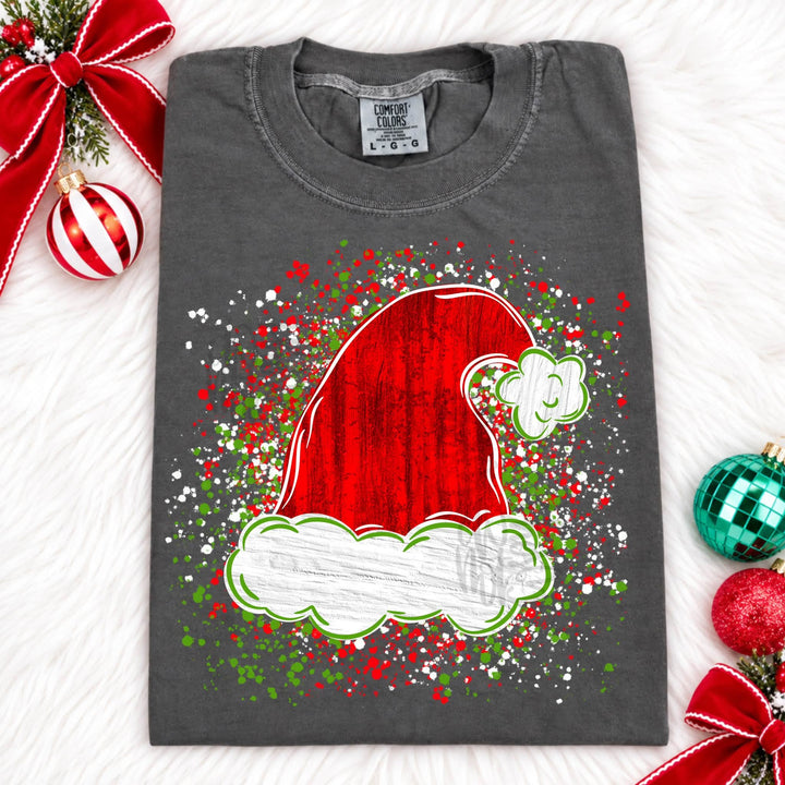 DTF TRANSFER ONLY  - Red/Green Splatter Santa Hat
