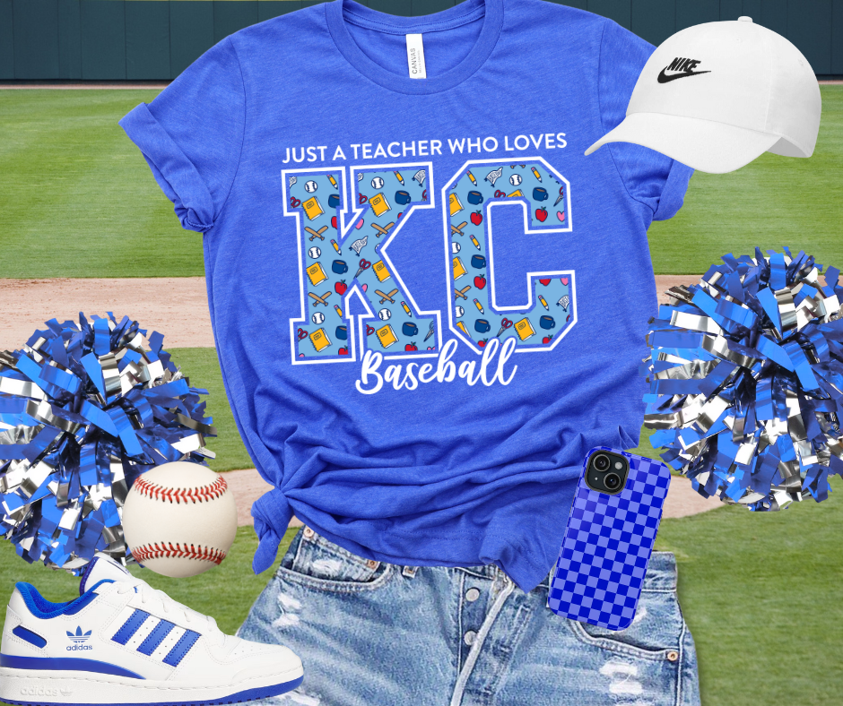 DTF TRANSFER ONLY  - White Icon Letters Just a Teacher who Loves KC Baseball