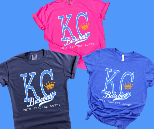 DTF TRANSFER ONLY -Light Blue & White This Teacher Loves KC Baseball