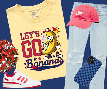 DTF TRANSFER ONLY  - Red/Navy STL Blue Let's Go Bananas