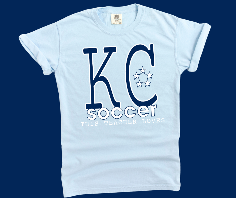 DTF TRANSFER ONLY -Navy & White This Teacher Loves KC Soccer