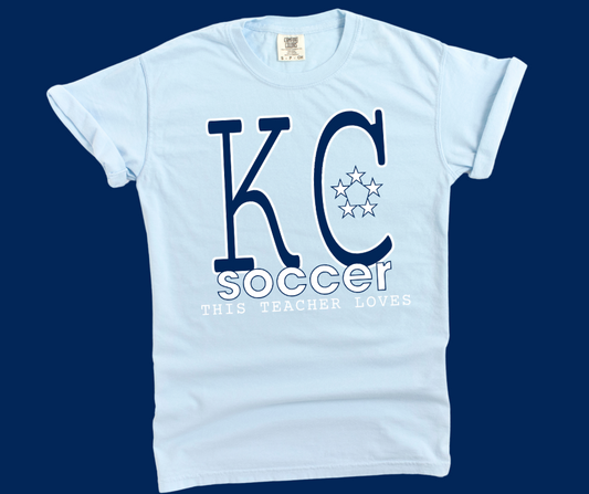 DTF TRANSFER ONLY -Navy & White This Teacher Loves KC Soccer
