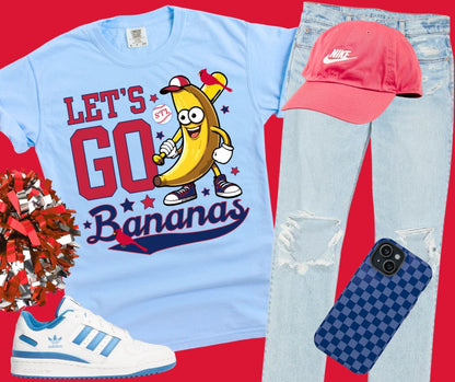 DTF TRANSFER ONLY  - Red/Navy STL Blue Let's Go Bananas