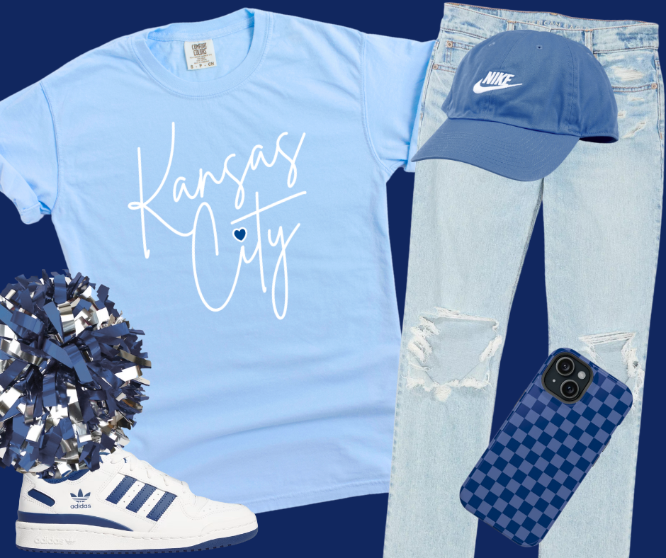 DTF TRANSFER ONLY - Kansas City Script White with Blue Heart
