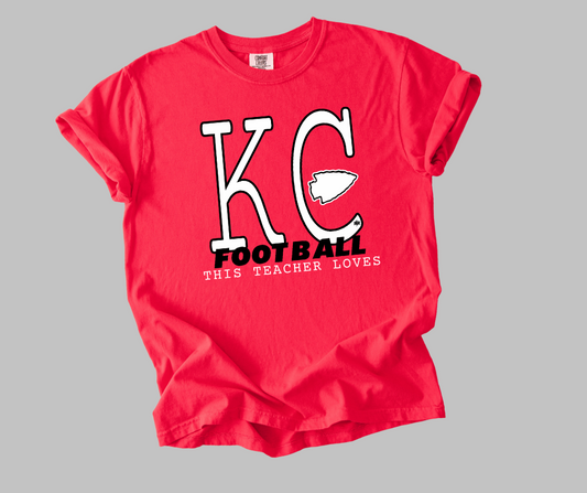 DTF TRANSFER ONLY -Black & White This Teacher Loves KC Football