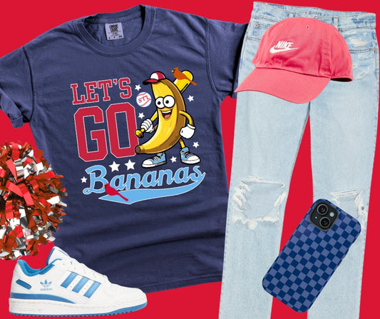 DTF TRANSFER ONLY  - Red/Light Blue STL Blue Let's Go Bananas