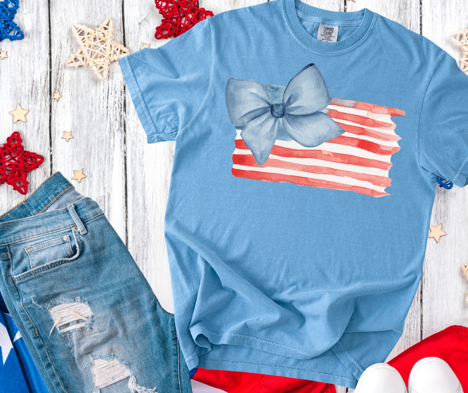 DTF TRANSFER ONLY - Bow American Flag Watercolor