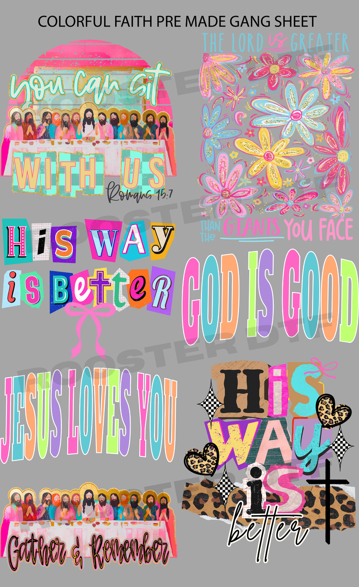 DTF TRANSFER ONLY  - COLORFUL FAITH PRE-MADE GANG SHEET (22x36in)