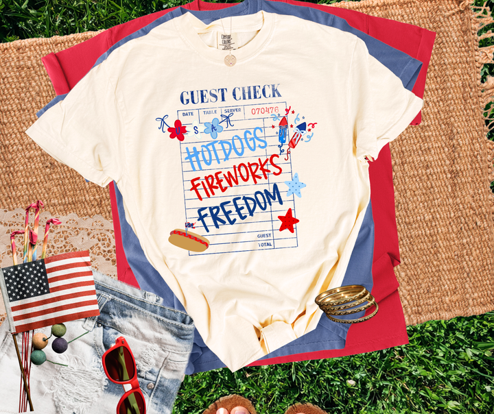 DTF TRANSFER ONLY - Hotdogs, Fireworks, Freedom Guest Check