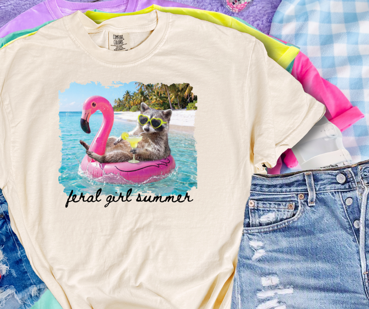 DTF TRANSFER ONLY - Pool Racoon Feral Girl Summer