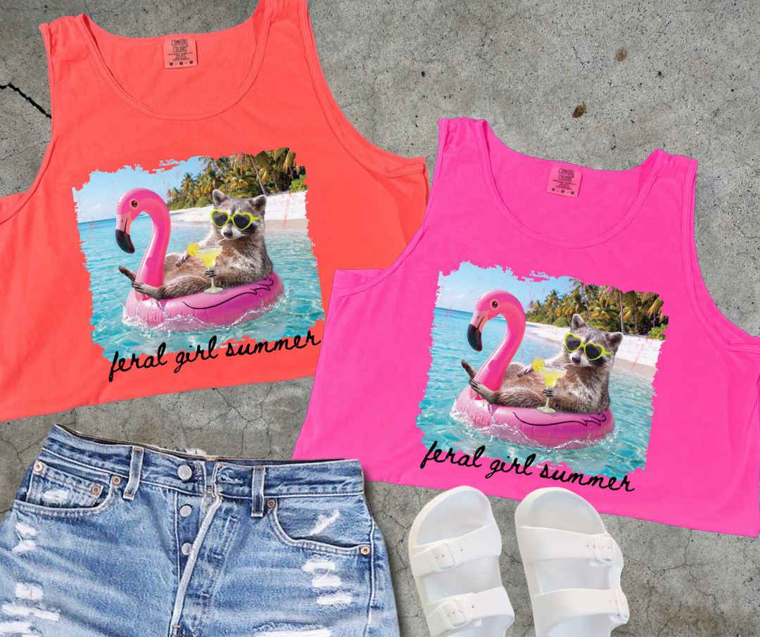DTF TRANSFER ONLY - Pool Racoon Feral Girl Summer