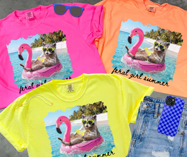 DTF TRANSFER ONLY - Pool Racoon Feral Girl Summer