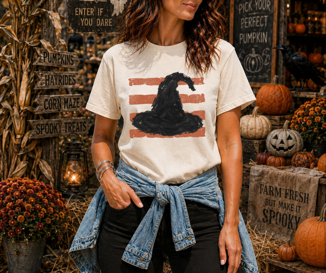 DTF TRANSFER ONLY - Distressed Stripes w/ Witch Hat