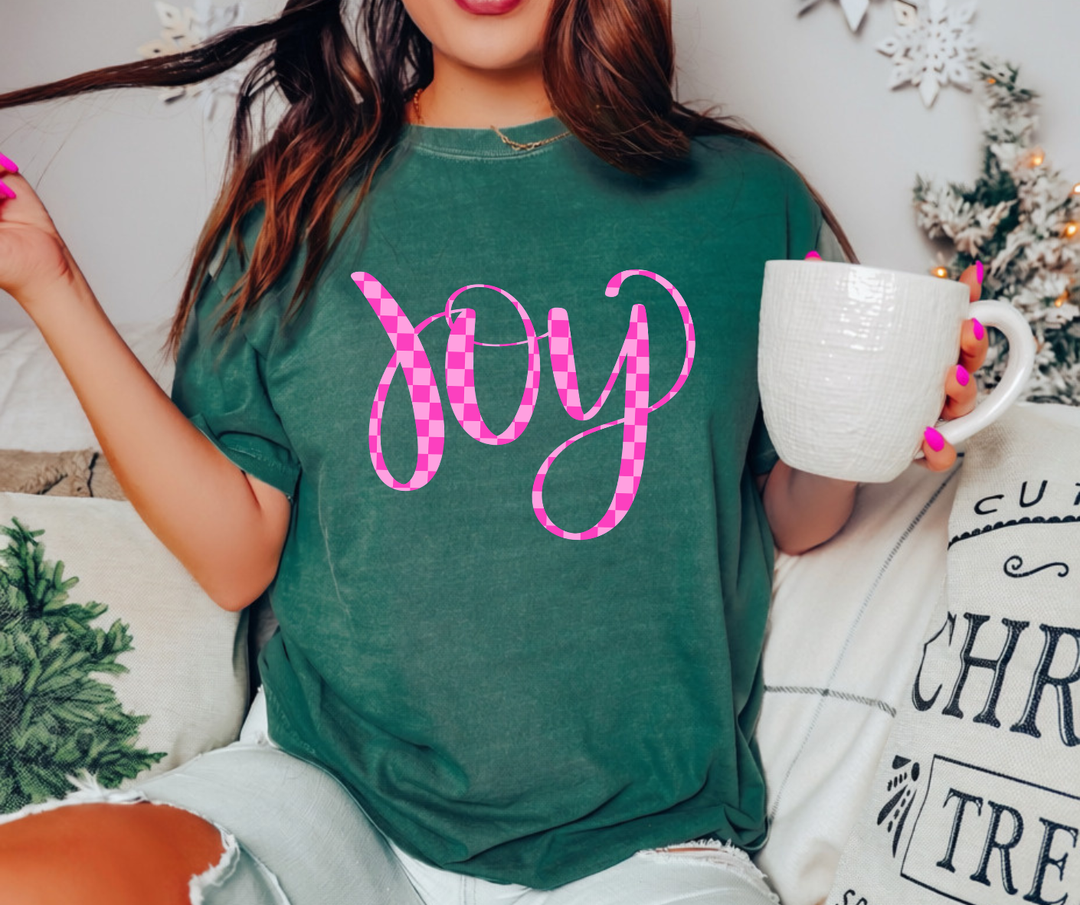 DTF TRANSFER ONLY  - Pink Checkered Joy