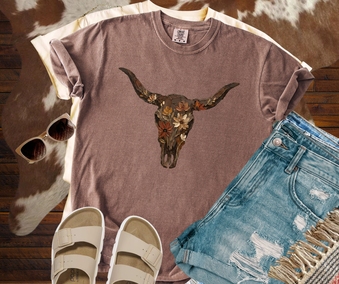 DTF TRANSFER ONLY - Faux Painted Cow Skull
