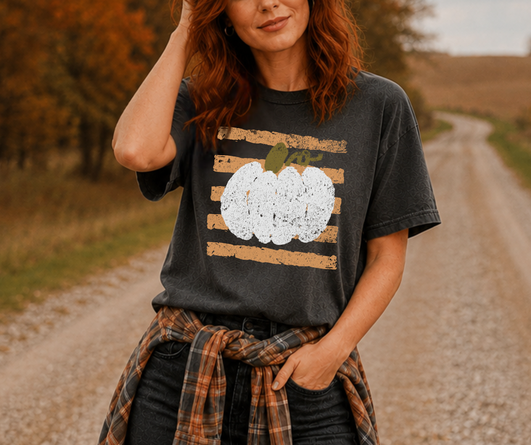 DTF TRANSFER ONLY - Distressed Striped White Pumpkin