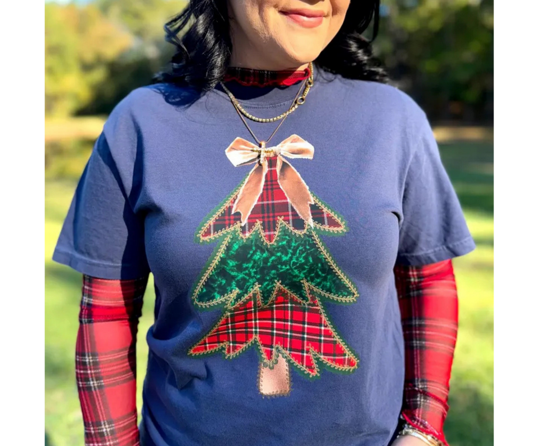 DTF TRANSFER ONLY  - Patterned Bow Christmas Tree