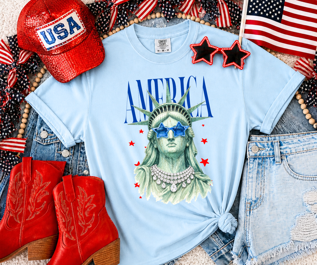 DTF TRANSFER ONLY - America Lady Liberty (Red Stars)