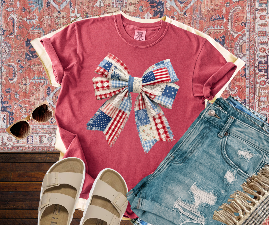 DTF TRANSFER ONLY - Patchwork Patriotic Bow
