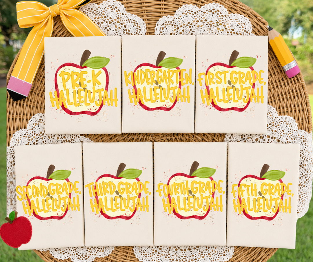 DTF TRANSFER ONLY - Apple Grade Level Hallelujah (Select Your Grade Level)