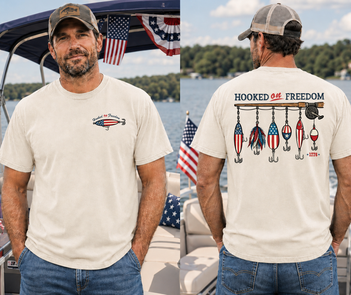 DTF TRANSFER ONLY - Pocket/Back Hooked on Freedom