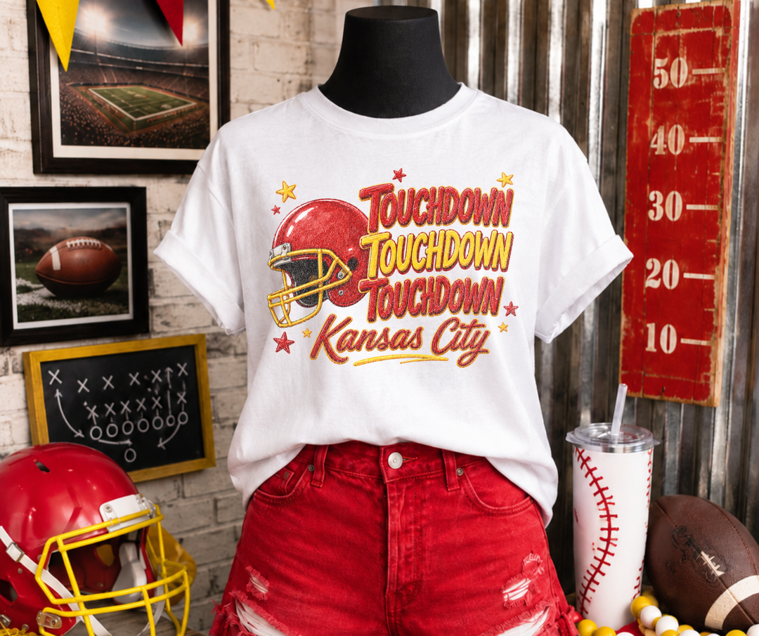 DTF TRANSFER ONLY - Retro Hand Drawn Touchdown Repeat Kansas City