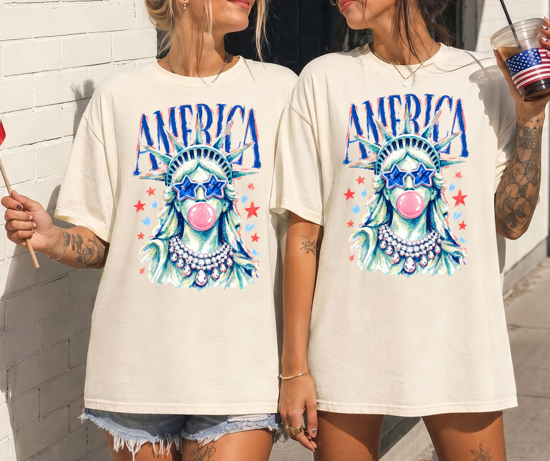 DTF TRANSFER ONLY - Statue of Liberty Blowing Bubble