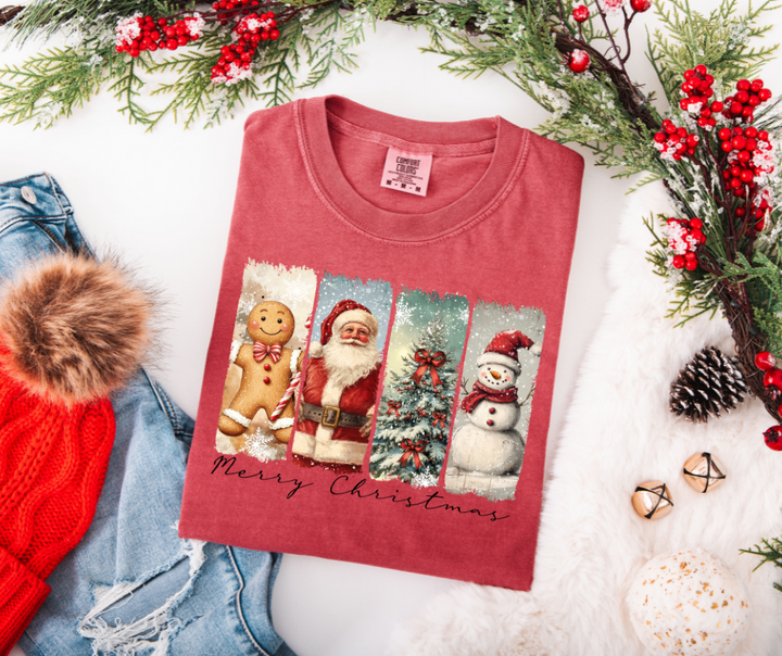 DTF TRANSFER ONLY  - Merry Christmas Vintage Design (BLACK WRITING)