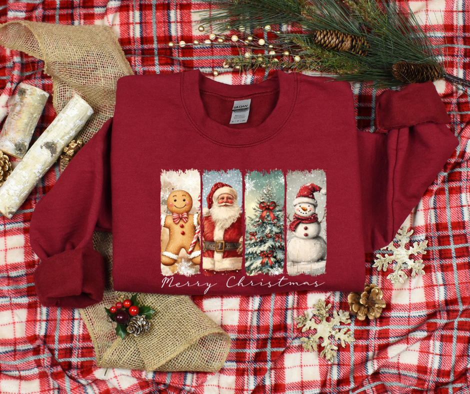 DTF TRANSFER ONLY  - Merry Christmas Vintage Design (WHITE WRITING)