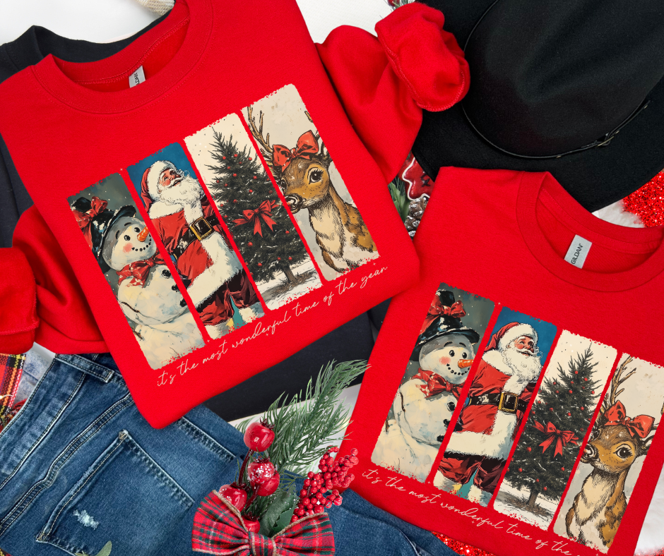 DTF TRANSFER ONLY  - Retro Snowman, Santa, Tree, Reindeer