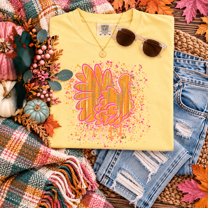 DTF TRANSFER ONLY  - Pink/Orange Turkey Splatter