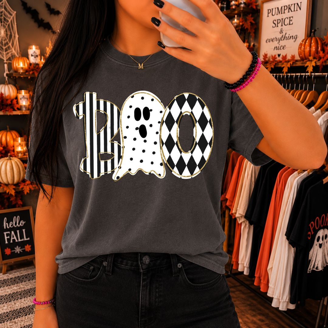 DTF TRANSFER ONLY  - Black & White Patterned Boo