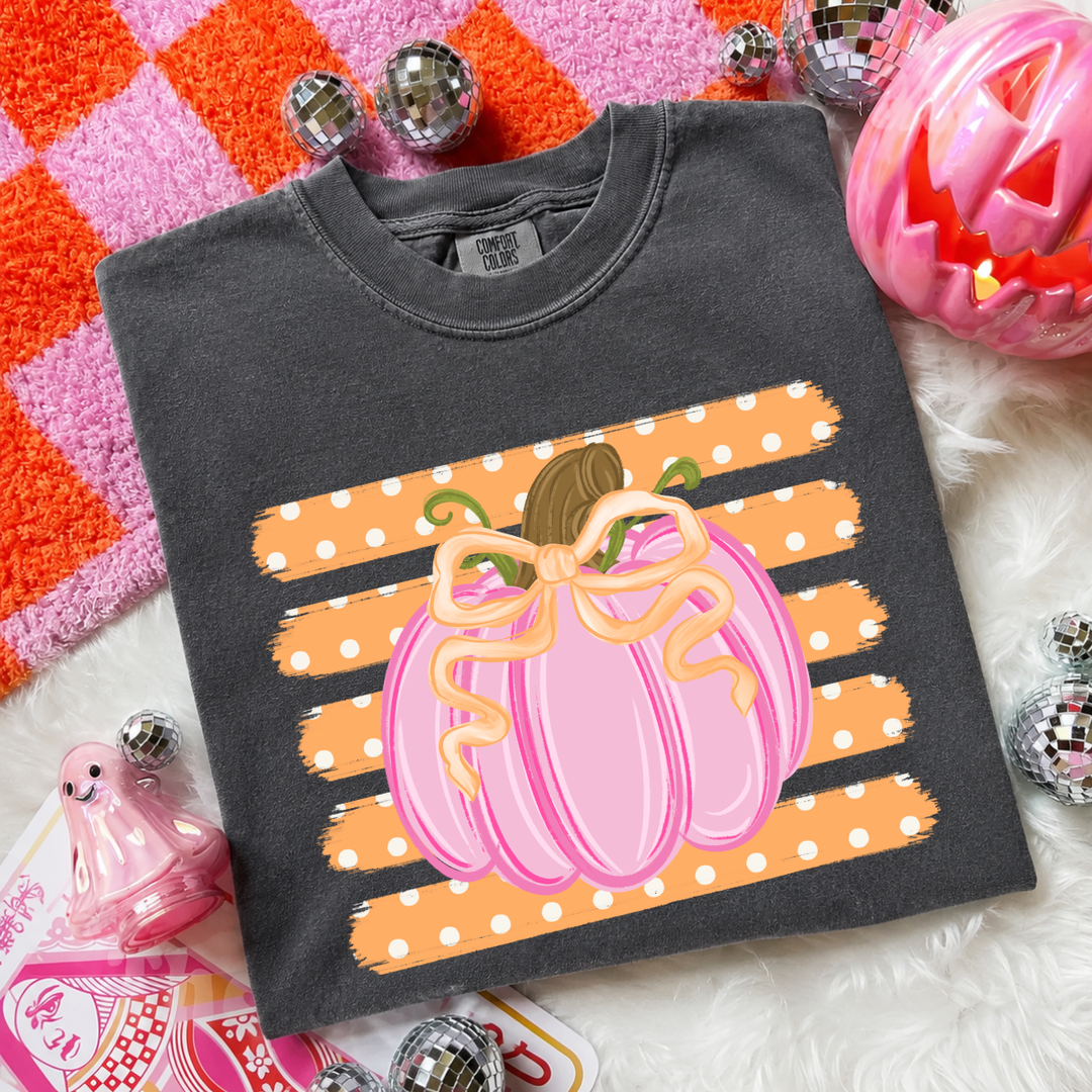 DTF TRANSFER ONLY  - Pink Pumpkin Polka Dot Stripes