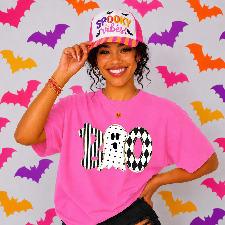 DTF TRANSFER ONLY  - Black & White Patterned Boo
