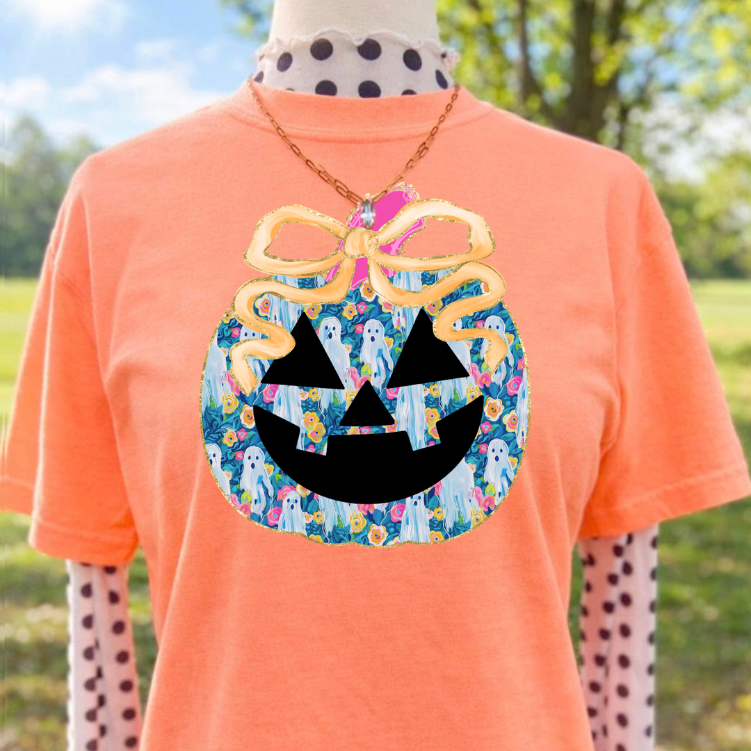 DTF TRANSFER ONLY  - Spooky Ghost Floral Pattern Pumpkin