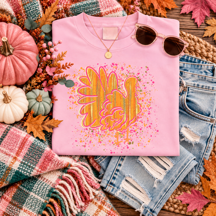 DTF TRANSFER ONLY  - Pink/Orange Turkey Splatter