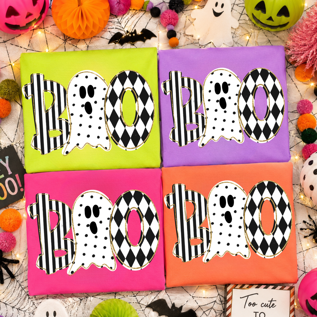 DTF TRANSFER ONLY  - Black & White Patterned Boo