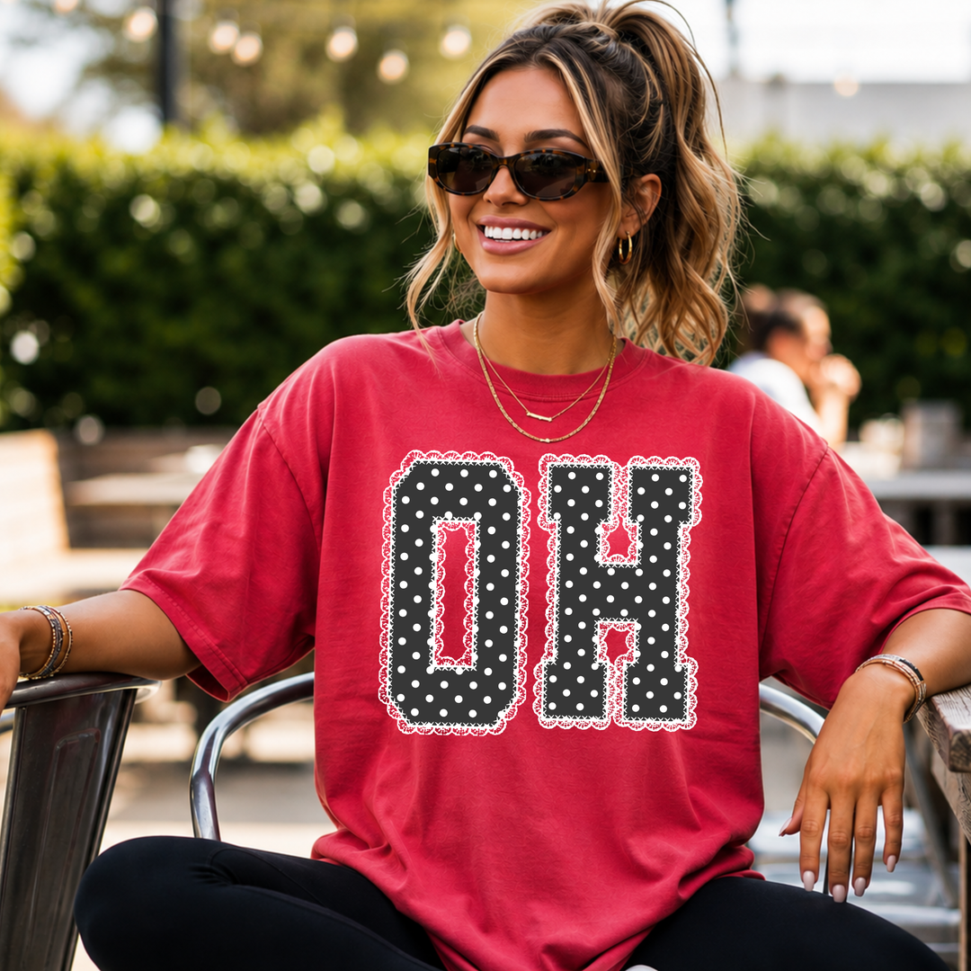 DTF TRANSFER ONLY  - Black/White Polkadot Lace O-H Letters