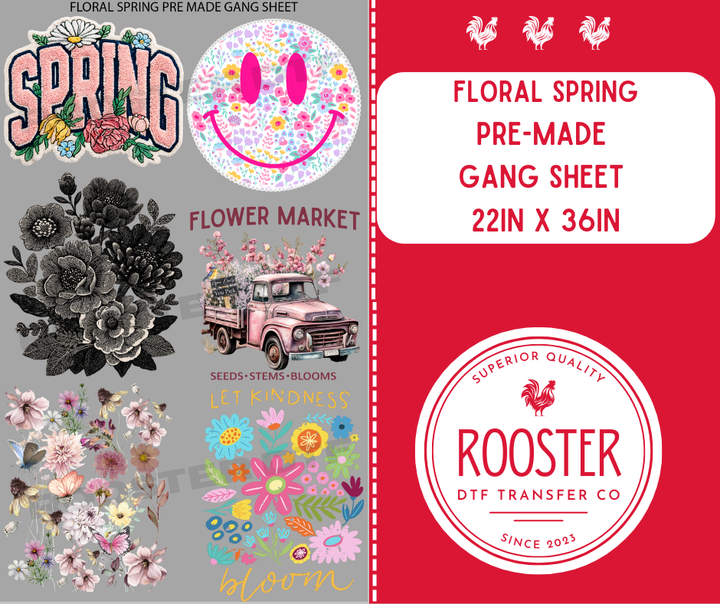 DTF TRANSFER ONLY  - FLORAL SPRING PRE-MADE GANG SHEET (22x36in)