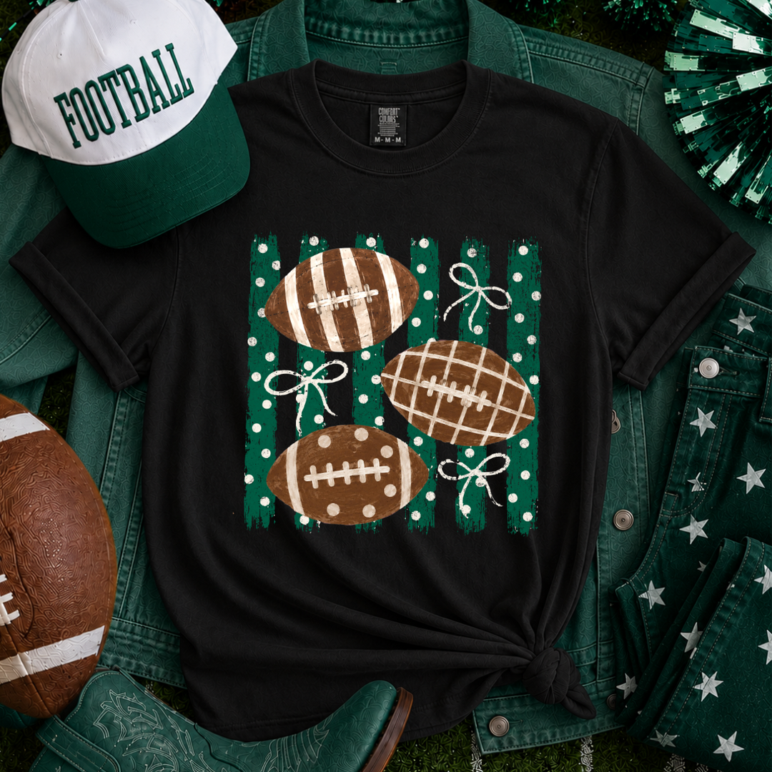 DTF TRANSFER ONLY  - Green Polka Dot Stripes 3 Pattern Footballs
