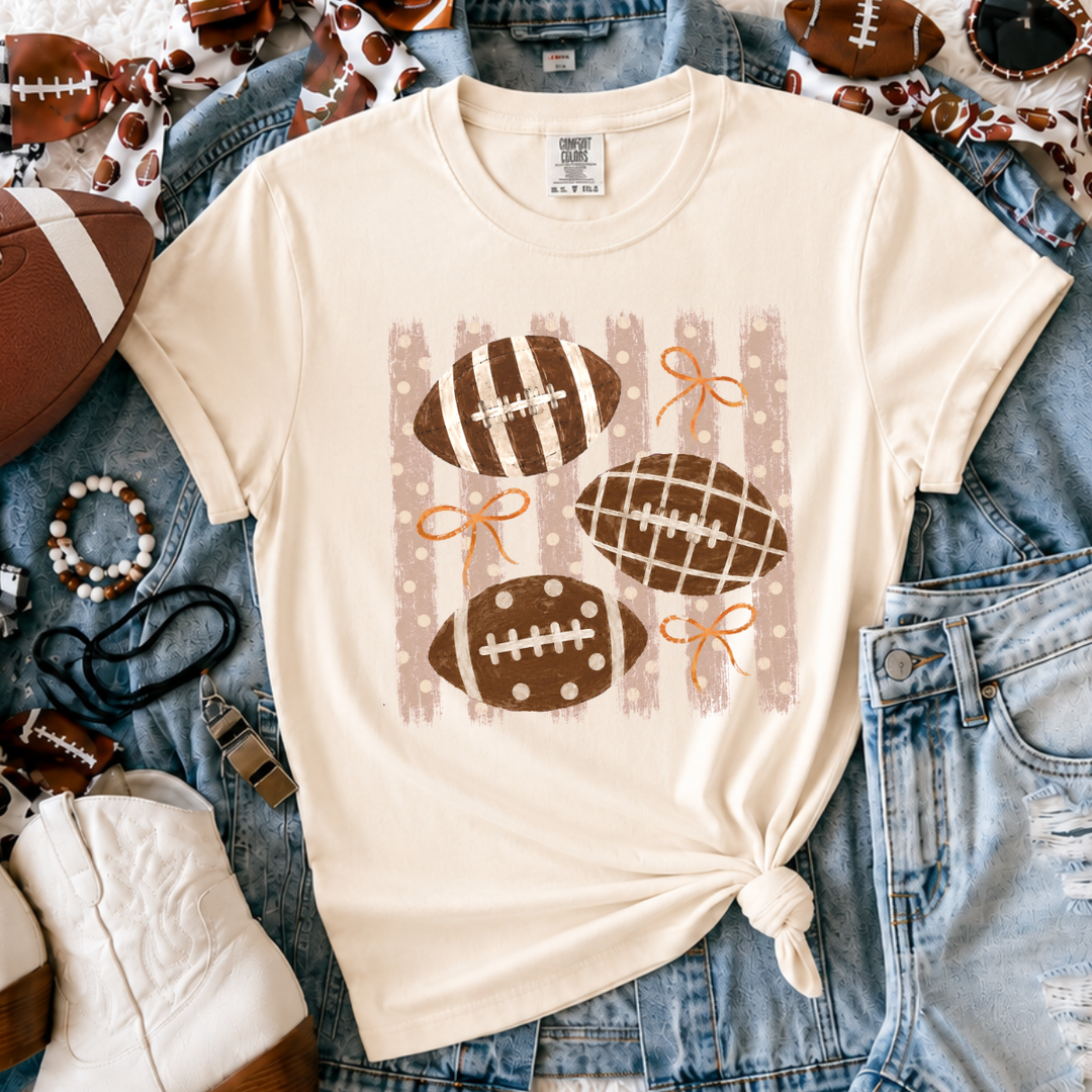 DTF TRANSFER ONLY  - Neutral Polka Dot Stripes 3 Pattern Footballs
