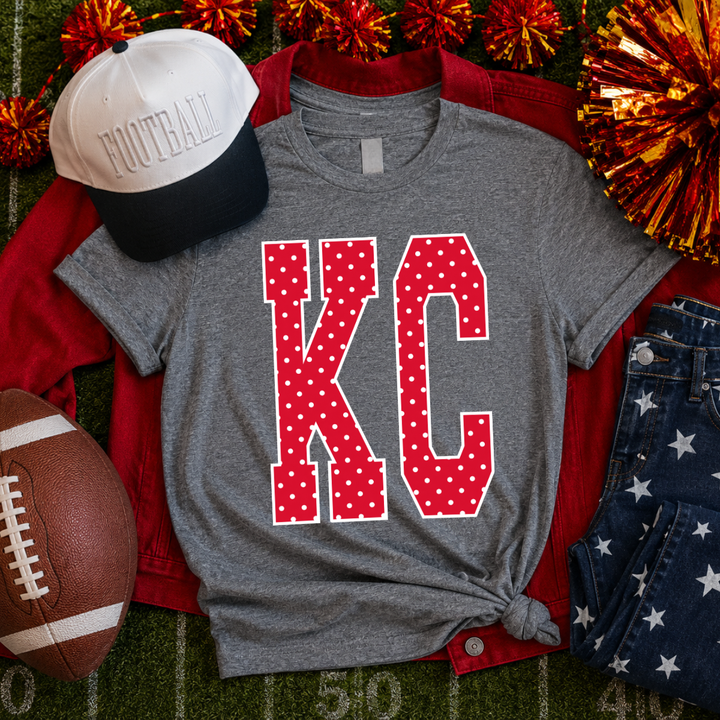DTF TRANSFER ONLY  - Red/White Polkadots KC Tall Letters