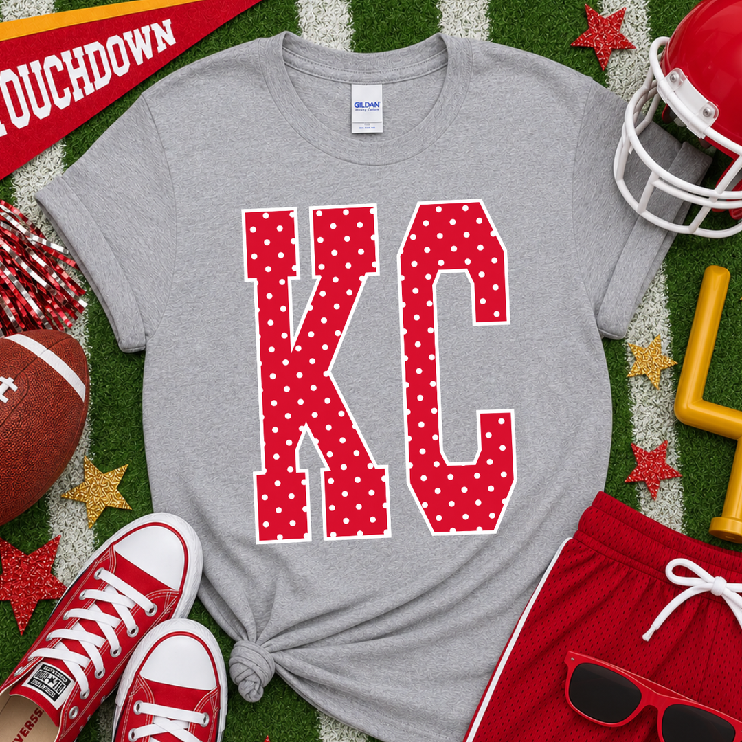 DTF TRANSFER ONLY  - Red/White Polkadots KC Tall Letters