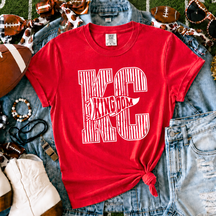 DTF TRANSFER ONLY  - White/Red Distressed KC Football Banner