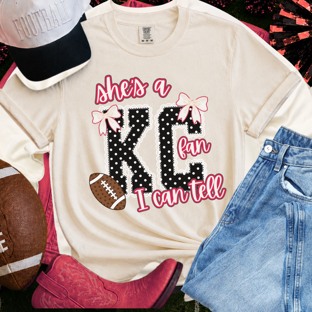 DTF TRANSFER ONLY  - She's a KC FAN I Can Tell Polkadot Lace Letters