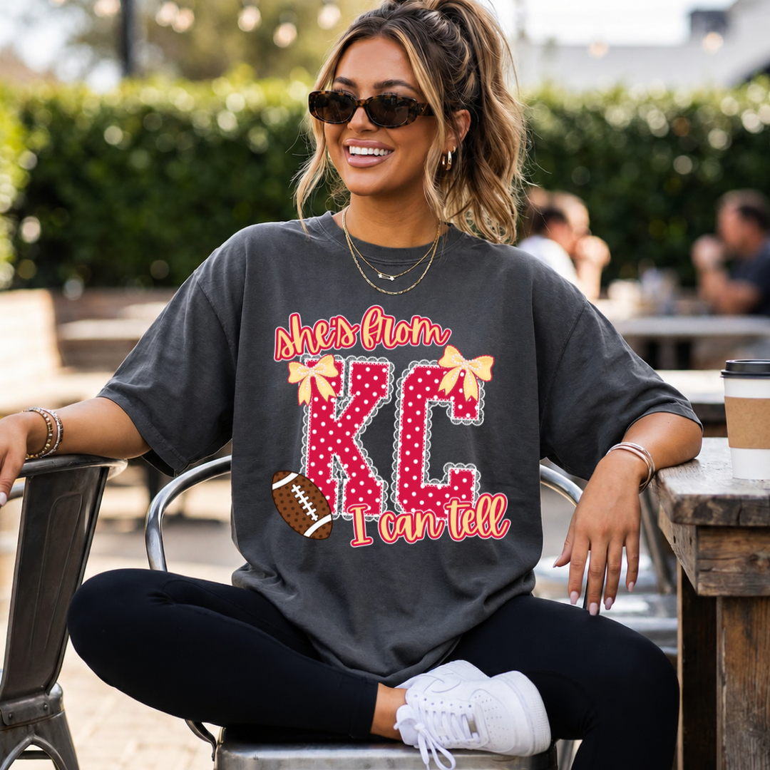 DTF TRANSFER ONLY  - She's from KC I Can Tell Polkadot Lace Letters