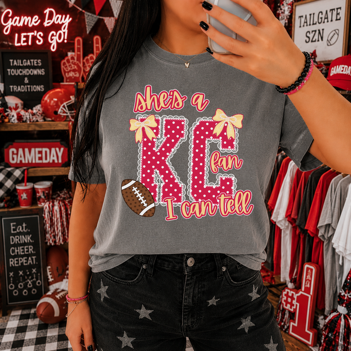 DTF TRANSFER ONLY  - She's a KC FAN I Can Tell Polkadot Lace Letters
