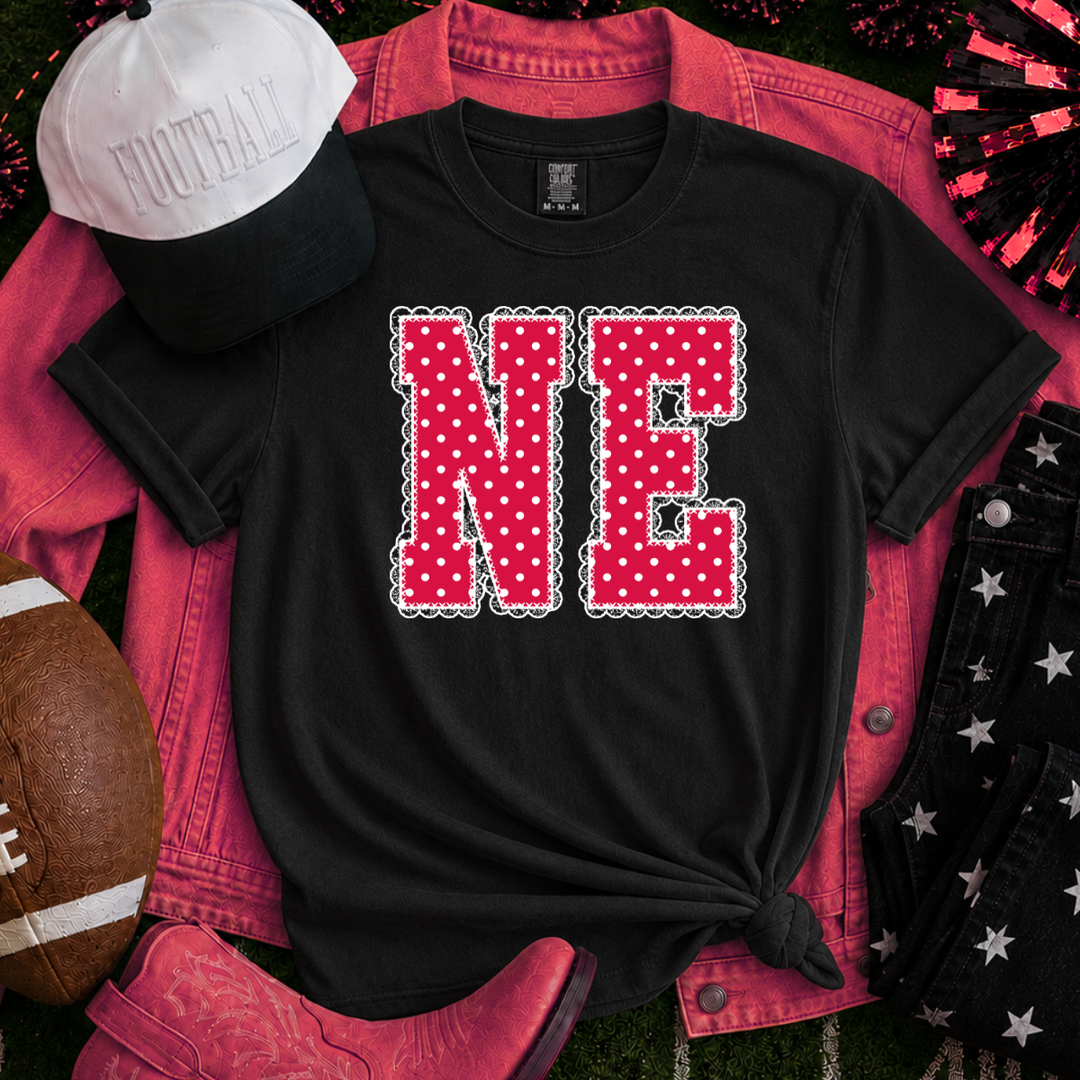 DTF TRANSFER ONLY  - Red/White Polkadot Lace N-E Letters